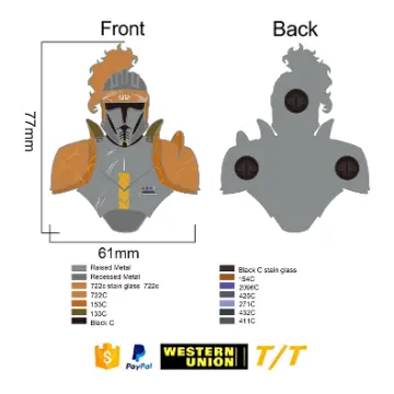 Factory artwork with front and back views